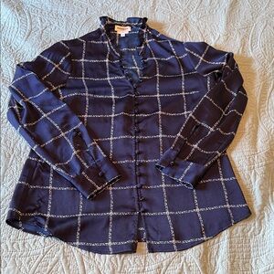 Express Navy Blue Checkered Blouse Size Medium Slim